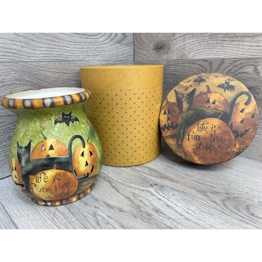 Vtg Lang Halloween Wax Melting Pot & Box Karen Good Pumpkin 2003 Bat
